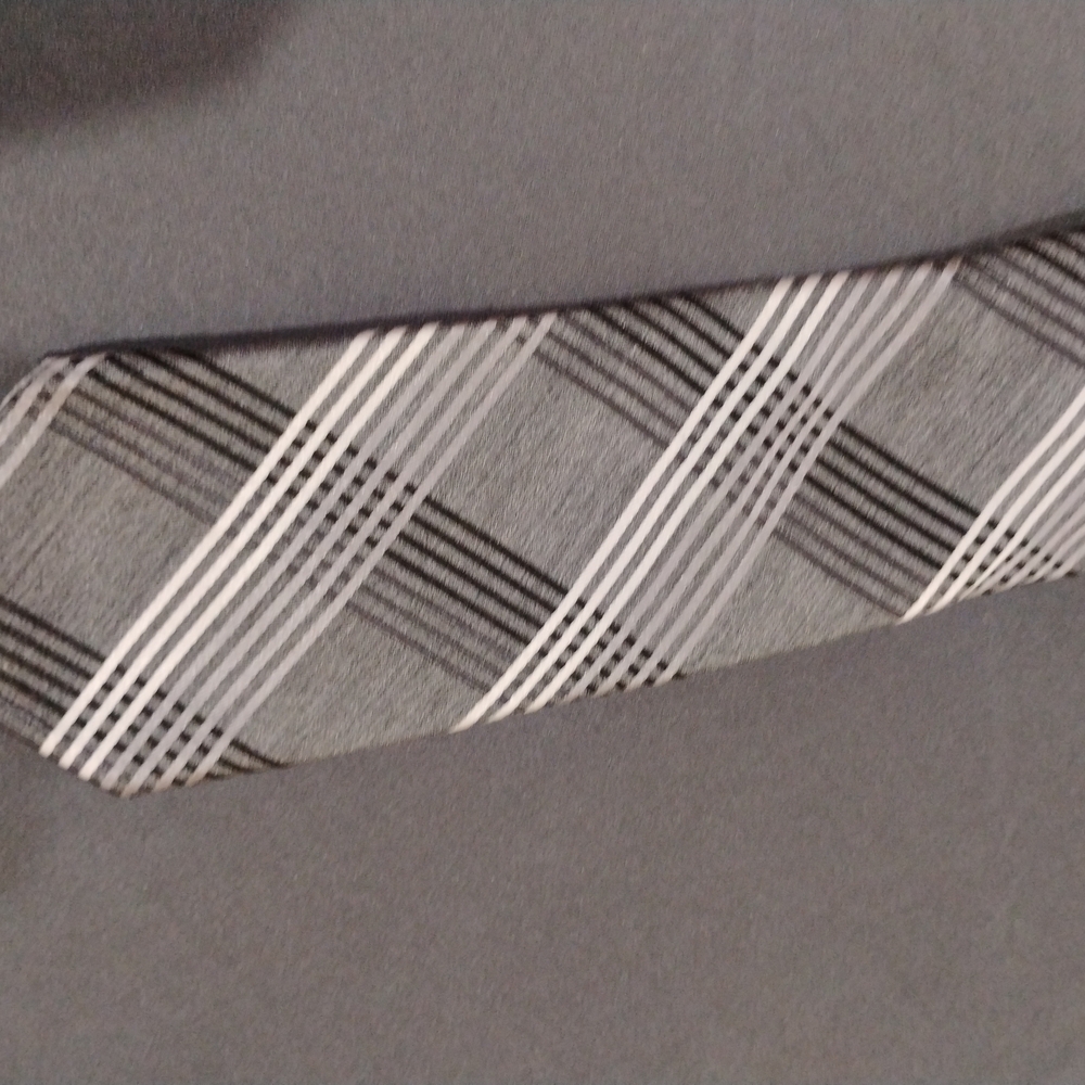 Express Gray Plaid Men's Tie with White Accent Stripes
